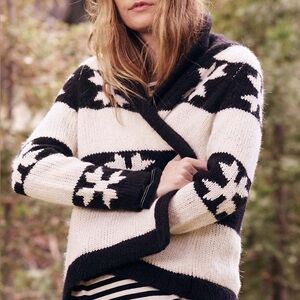 THE GREAT. Snowflake Patterned Black and Cream Cardigan